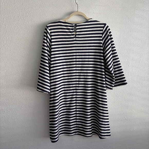 Zara Trafaluc Blue + White Striped Knit Cropped Bell Sleeve Sweater Mini Dress - Picture 4 of 5
